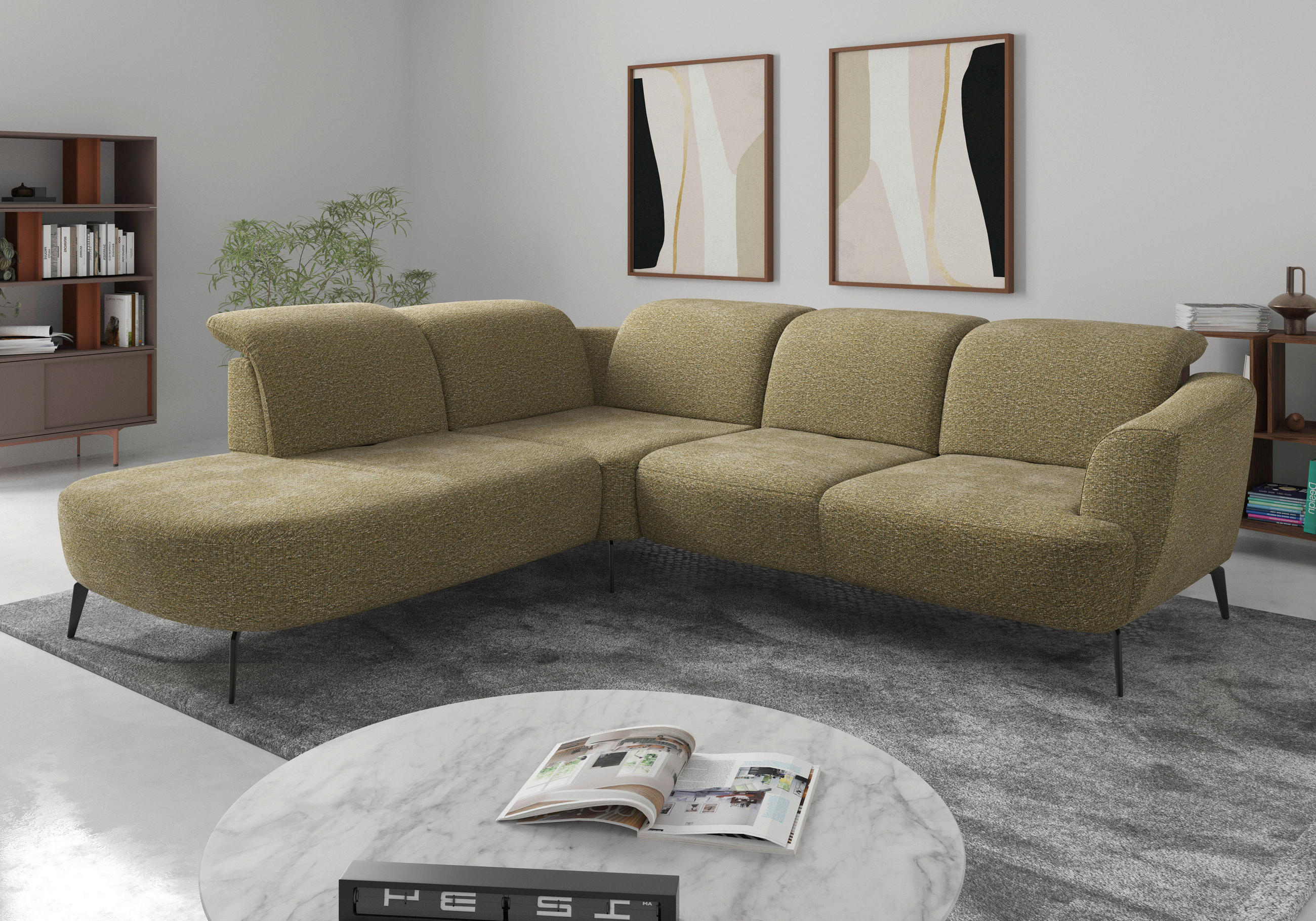 ECKSOFA in Chenille Olivgrün  267/300 cm  - Schwarz/Olivgrün, KONVENTIONELL, Textil/Metall (267/300cm) - Sit & More