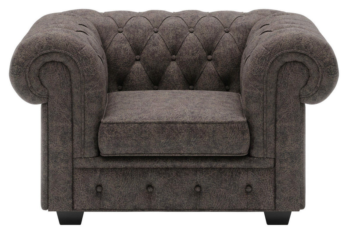 KŘESLO CHESTERFIELD, kůže, tmavě hnědá - tmavě hnědá/barvy wenge, Lifestyle, dřevo/kůže (115/76,5/96cm) - Landscape
