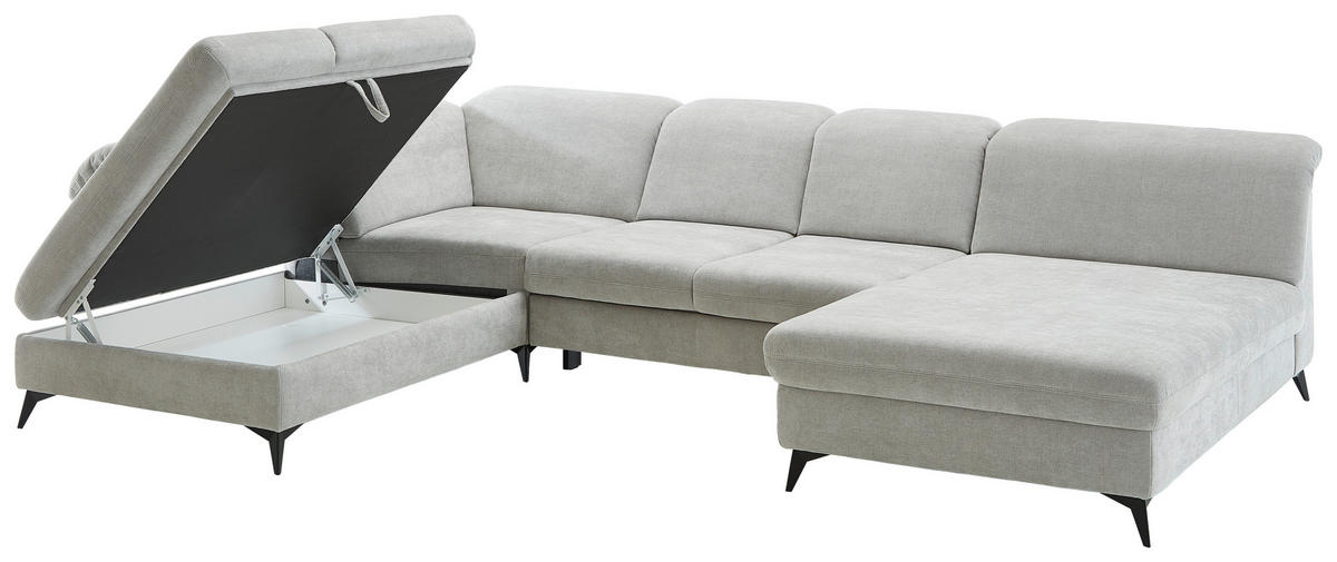 WOHNLANDSCHAFT in Chenille Silberfarben  - Silberfarben/Schwarz, Design, Textil/Metall (255/369/198cm) - Beldomo Style