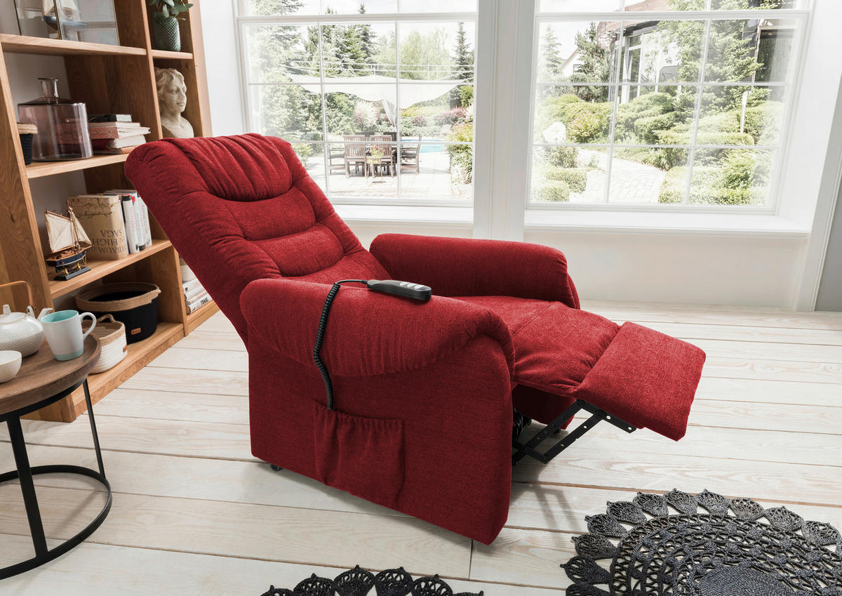 FERNSEHSESSEL in Struktur Rot  - Dunkelgrün/Rot, Design, Holz/Kunststoff (76/106/94cm) - Livetastic