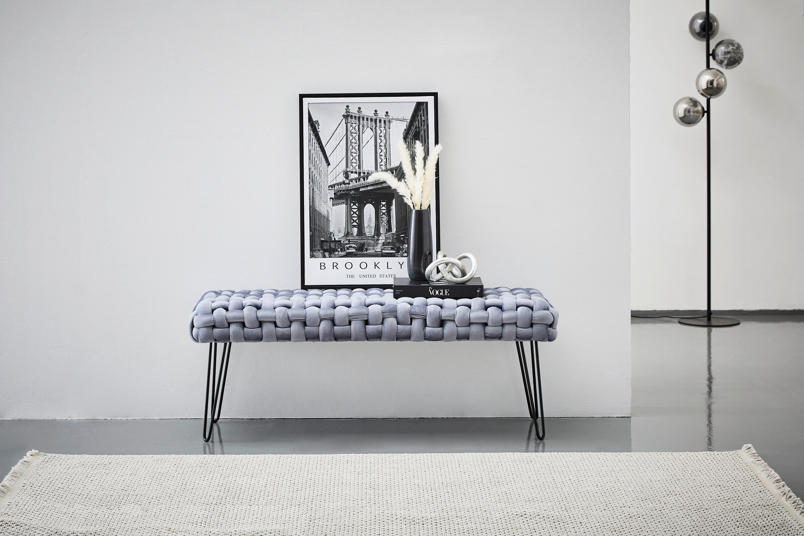 SITZBANK 128/50/45 cm Samt Grau, Schwarz  - Schwarz/Grau, LIFESTYLE, Textil/Metall (128/50/45cm) - Xora
