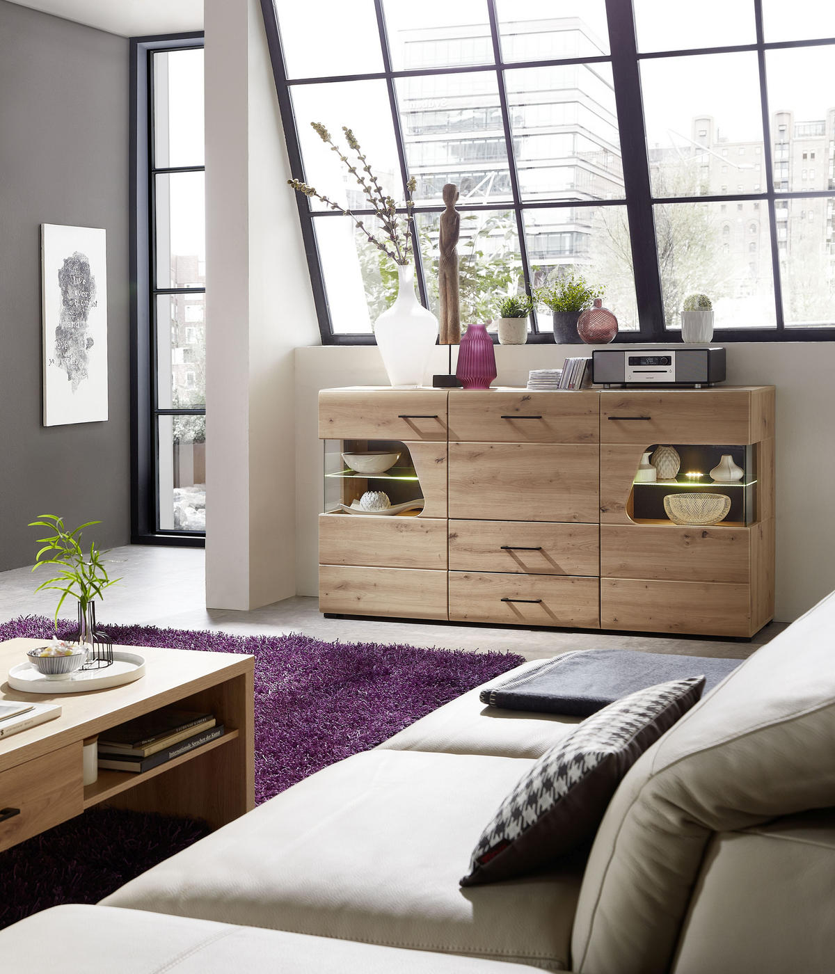 TÁLALÓSZEKRÉNY 170/94/42 cm  - fekete/tölgyfa, Design, műanyag/faalapú anyag (170/94/42cm) - Livetastic