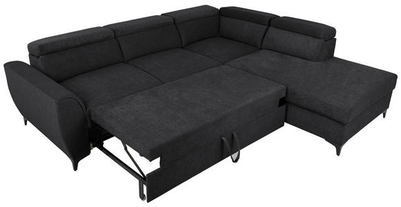 ECKSOFA Schwarz Velours Bettkasten, Schlaffunktion, Rücken echt, Kopfteilverstellung, Liegefläche im Originalstoff  - Schwarz, KONVENTIONELL, Textil/Metall (255/217cm) - Carryhome