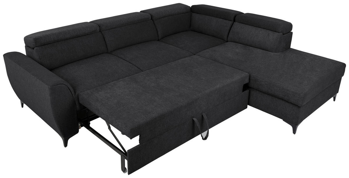 ECKSOFA Schwarz Velours  - Schwarz, KONVENTIONELL, Textil/Metall (255/217cm) - Carryhome