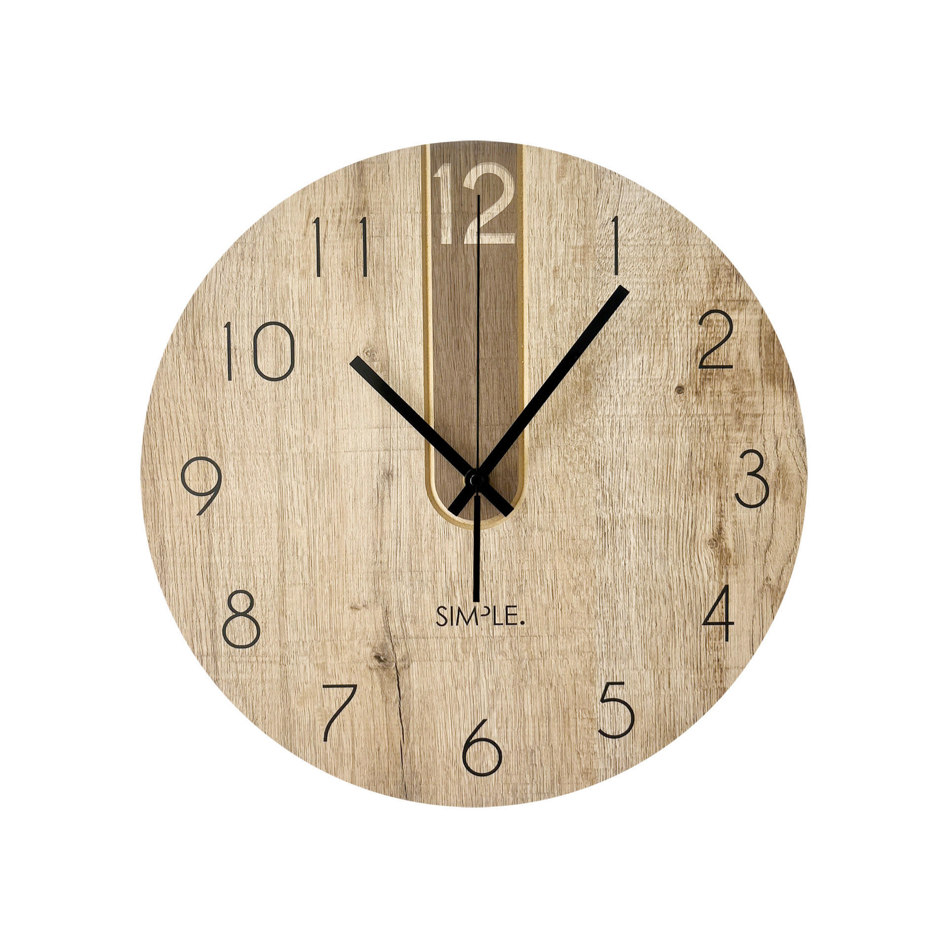 WANDUHR Schwarz, Eichefarben  - Eichefarben/Schwarz, Basics, Holz/Kunststoff (36cm)