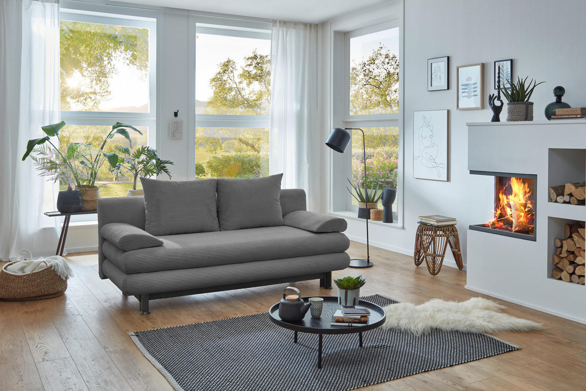 SCHLAFSOFA Cord Grau  - Schwarz/Grau, KONVENTIONELL, Kunststoff/Textil (196/77/92cm) - Carryhome