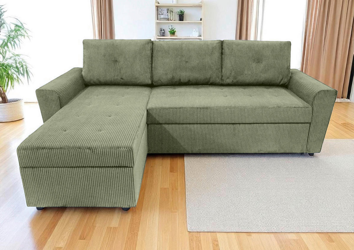 ECKSOFA TERMOLI Mintgrün Cord Rückenkissen, Bettkasten  - Schwarz/Mintgrün, Design, Kunststoff/Textil (155/231cm) - MID.YOU