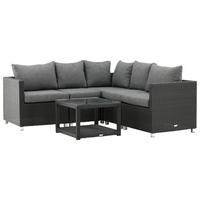 LOUNGEGARNITUR    - Schwarz/Grau, KONVENTIONELL, Glas/Kunststoff - Gardenson