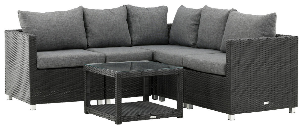 LOUNGEGARNITUR    - Schwarz/Grau, KONVENTIONELL, Glas/Kunststoff - Gardenson