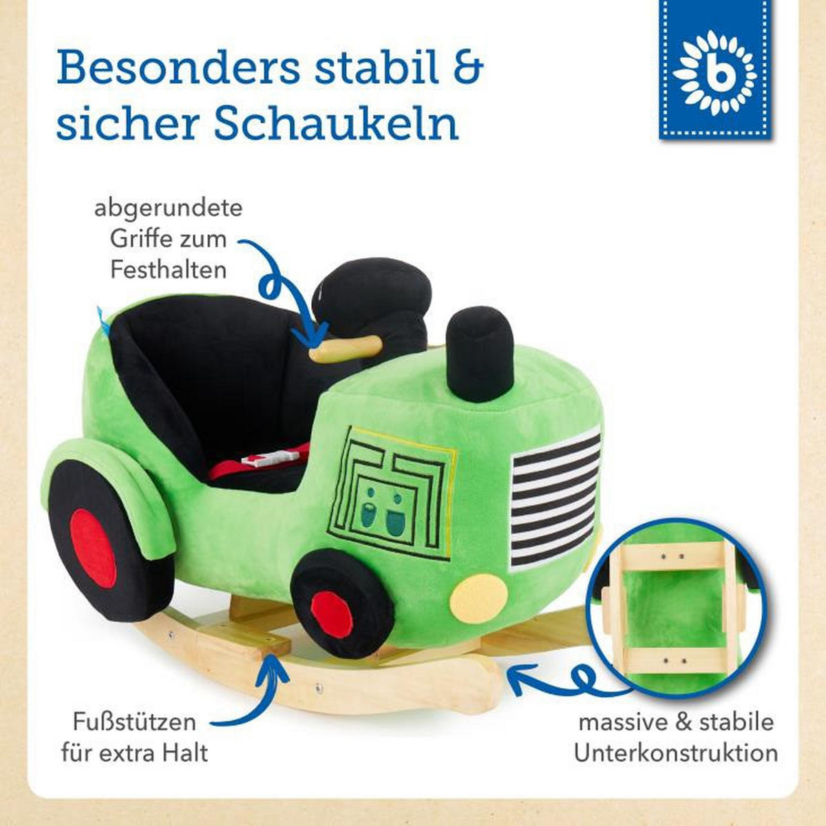 HOUPACÍ TRAKTOR - černá/zelená, Trend, dřevo/textil (59/32,5/47cm)