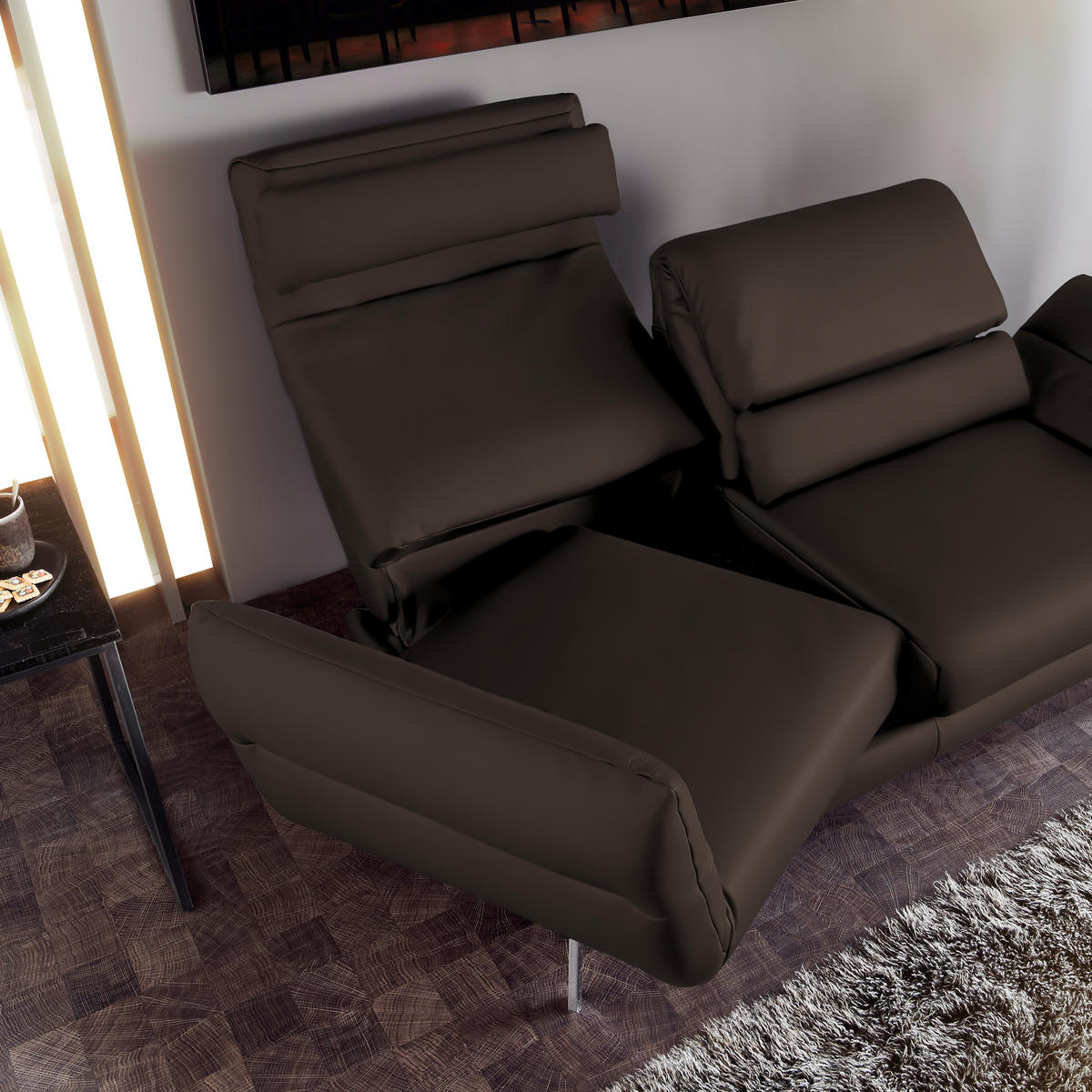 2-SITZER-SOFA in Echtleder Dunkelbraun  - Chromfarben/Dunkelbraun, Design, Leder/Metall (178-226/82/96-177cm) - Dieter Knoll