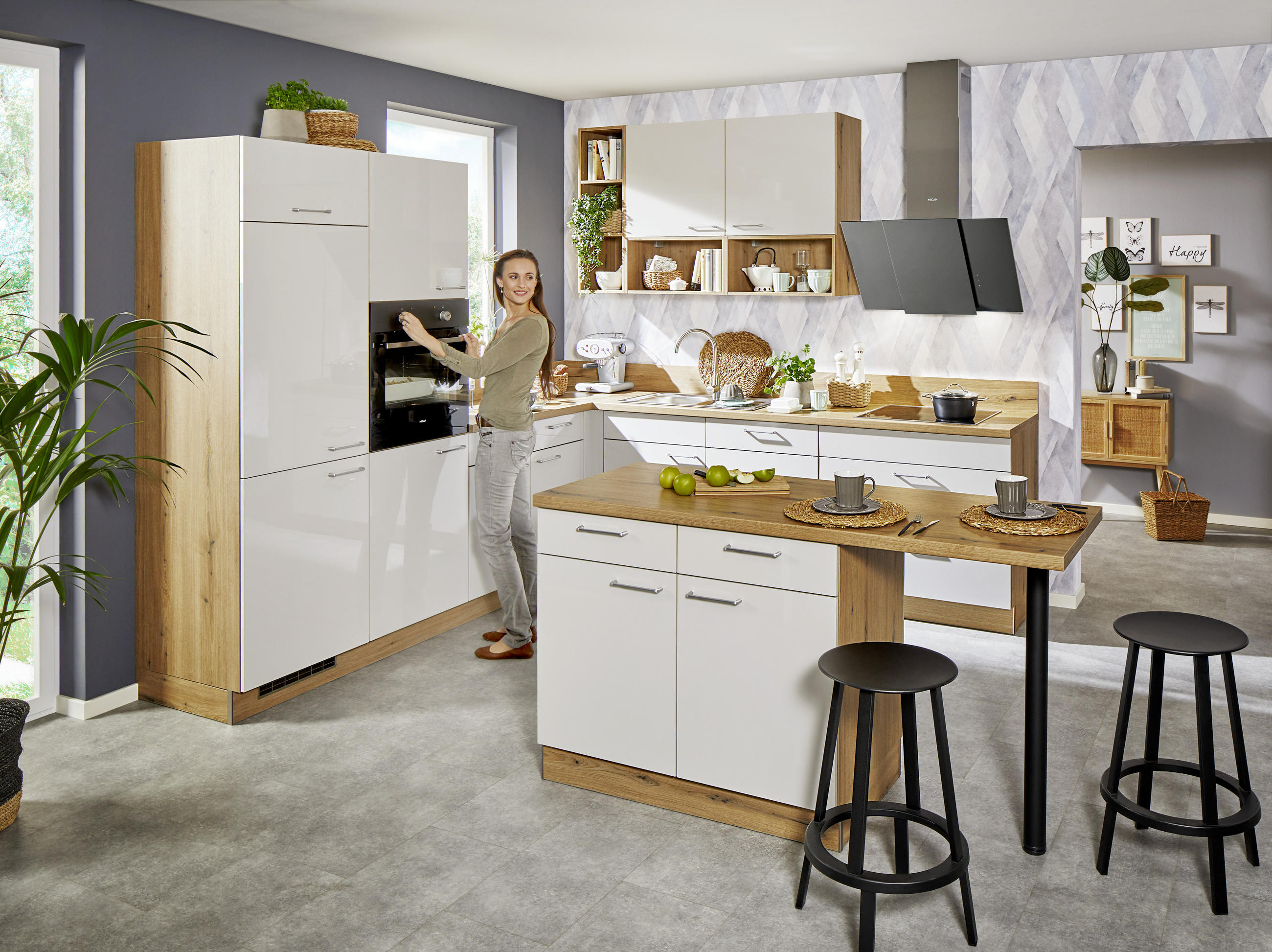 ECKKÜCHE 245/275 cm  in Eichefarben, Hellgrau  - Eichefarben/Hellgrau, MODERN, Holzwerkstoff (245/275cm) - Welnova