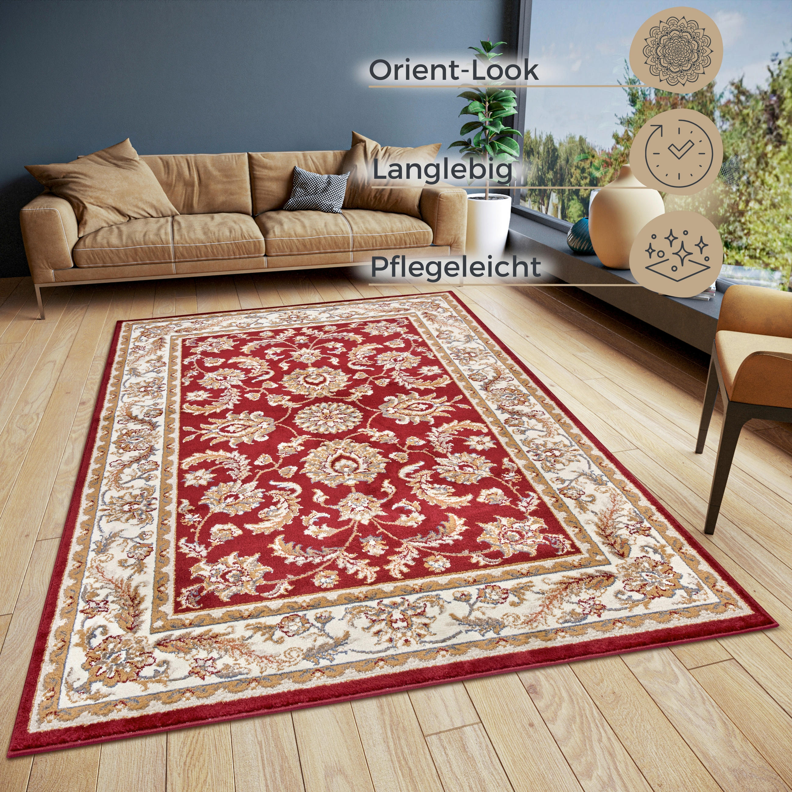 FLACHWEBETEPPICH 80/120 cm Luxor Creme, Rot  - Rot/Creme, Design, Kunststoff/Textil (80/120cm)