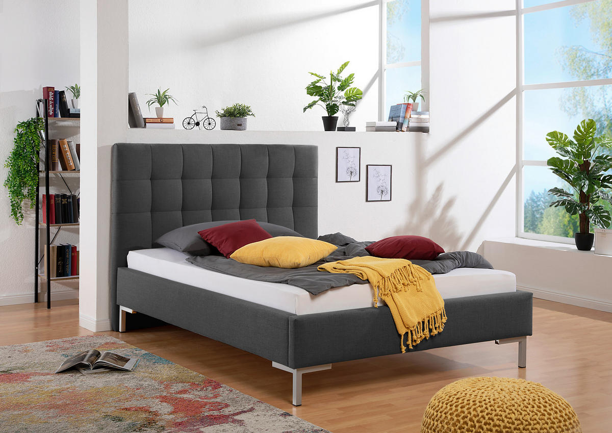 POLSTERBETT 140/200 cm,  in Anthrazit,  - Anthrazit/Silberfarben, MODERN, Textil/Metall (140/200cm) - Livetastic