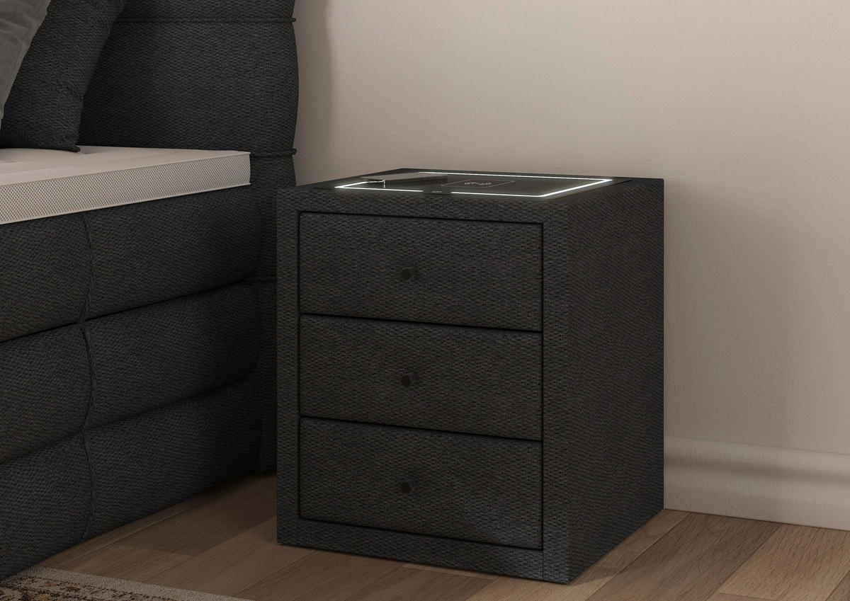 NACHTSCHRANK 49,5/56,5/46 cm, Dunkelgrau,  - Dunkelgrau/Schwarz, Basics, Glas/Kunststoff (49,5/56,5/46cm) - Chameo
