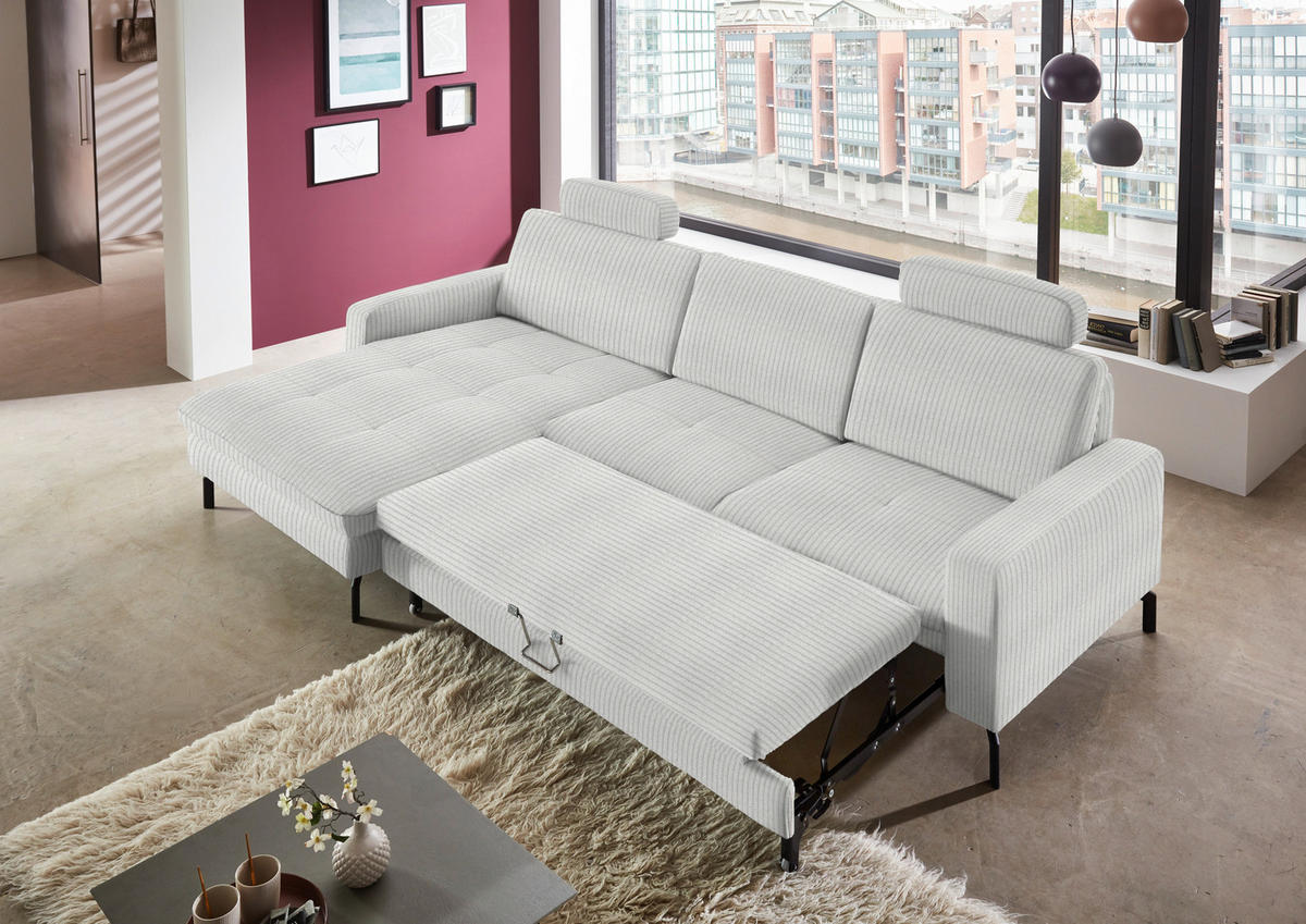 ECKSOFA in Cord Ecru  - Ecru/Schwarz, Design, Textil/Metall (179/302cm) - Beldomo Style