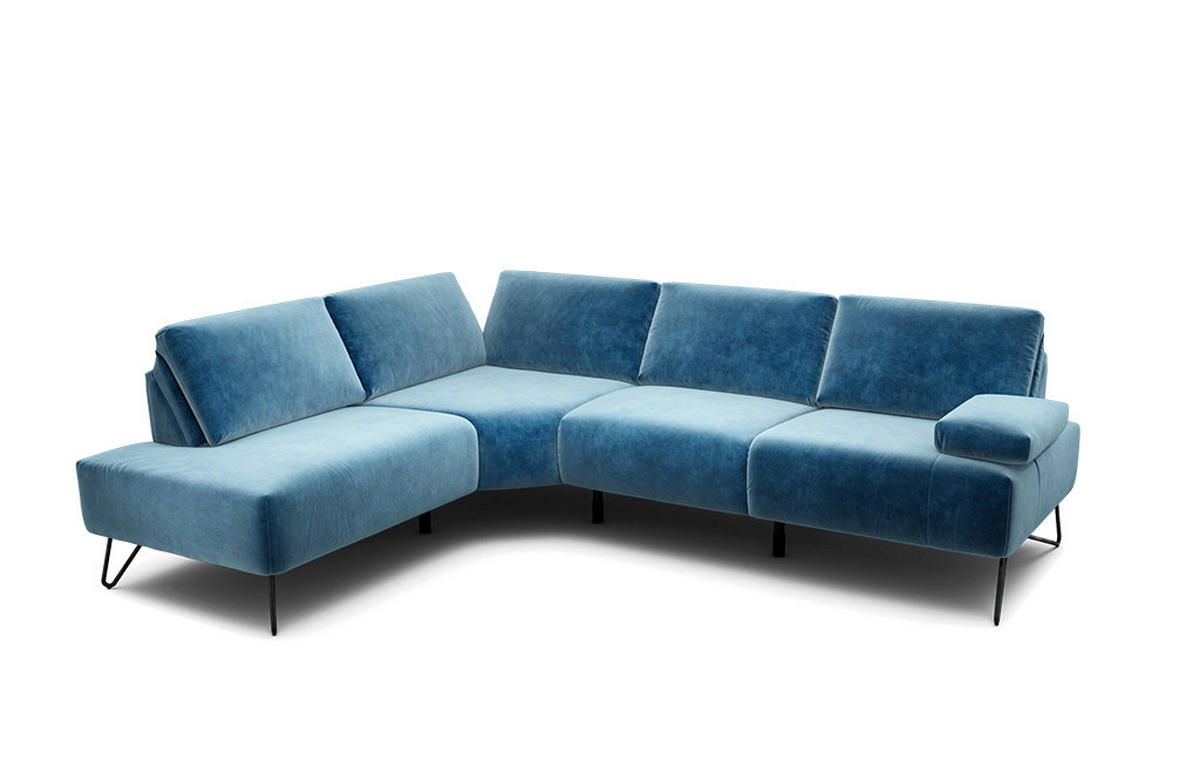 ECKSOFA Cosy Blau Samt  - Blau/Schwarz, Design, Textil/Metall (193/248-263cm) - SENSOO