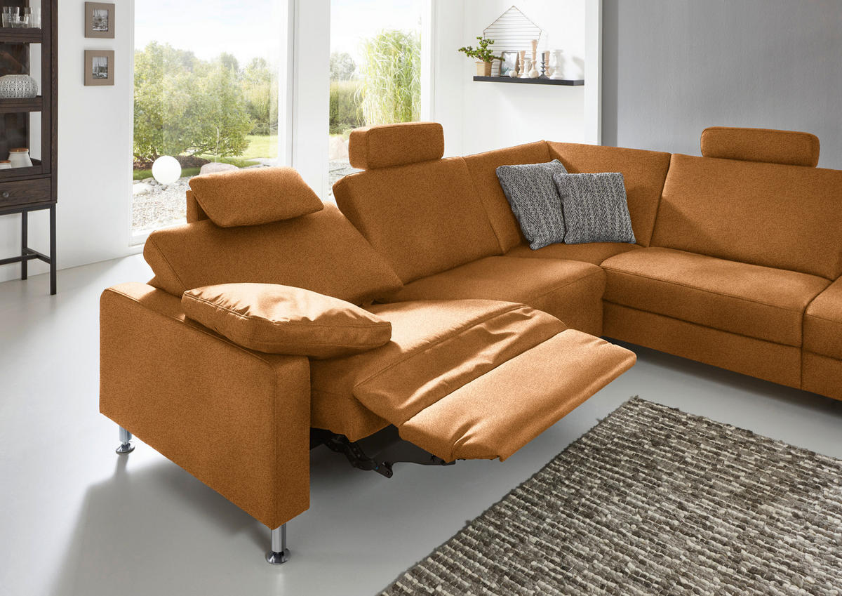 ECKSOFA in Mikrofaser Hellbraun  - Hellbraun/Alufarben, Design, Textil/Metall (275/242cm) - Dieter Knoll