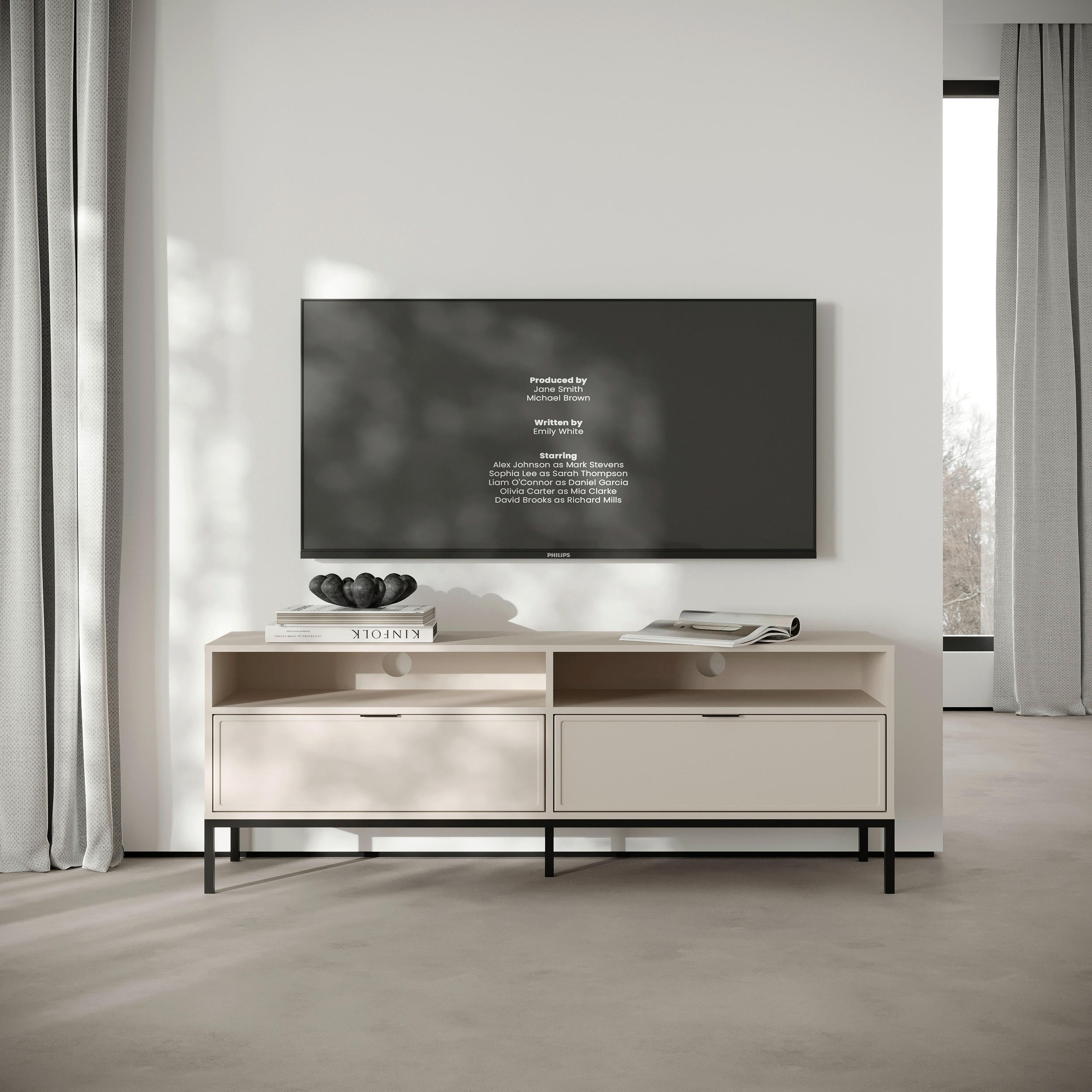 TV-ELEMENT 150/60/40 cm  - Kaschmir/Schwarz, Design, Holzwerkstoff/Metall (150/60/40cm) - MID.YOU