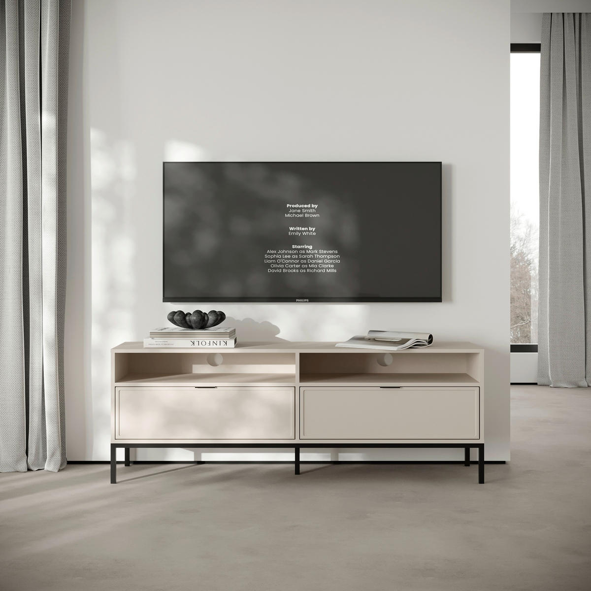 TV-ELEMENT - Kaschmir/Schwarz, Design, Holzwerkstoff/Metall (150/60/40cm) - MID.YOU