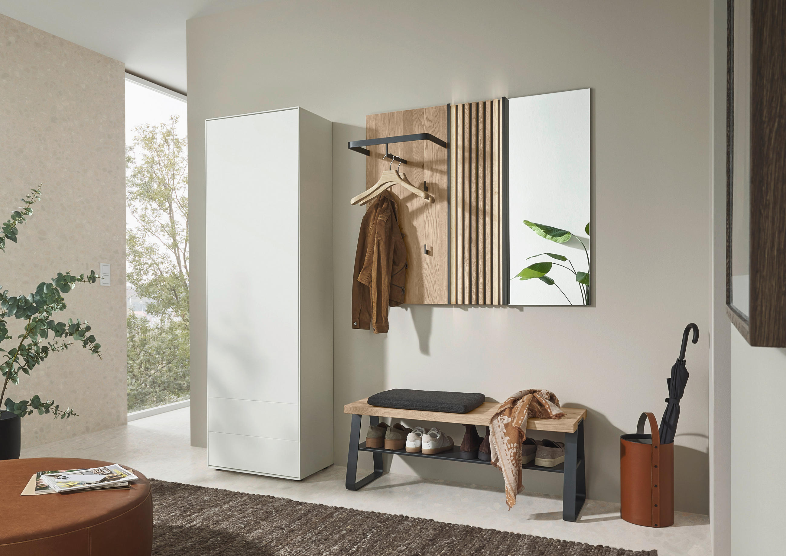 GARDEROBE 4-teilig  in 185/194/42 cm  - Eichefarben/Anthrazit, Design, Glas/Holz (185/194/42cm) - Johann Jakob