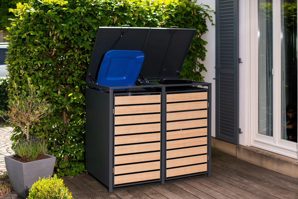 MÜLLTONNENBOX - Anthrazit/Naturfarben, Basics, Metall (80/116/132cm) - Ambia Garden