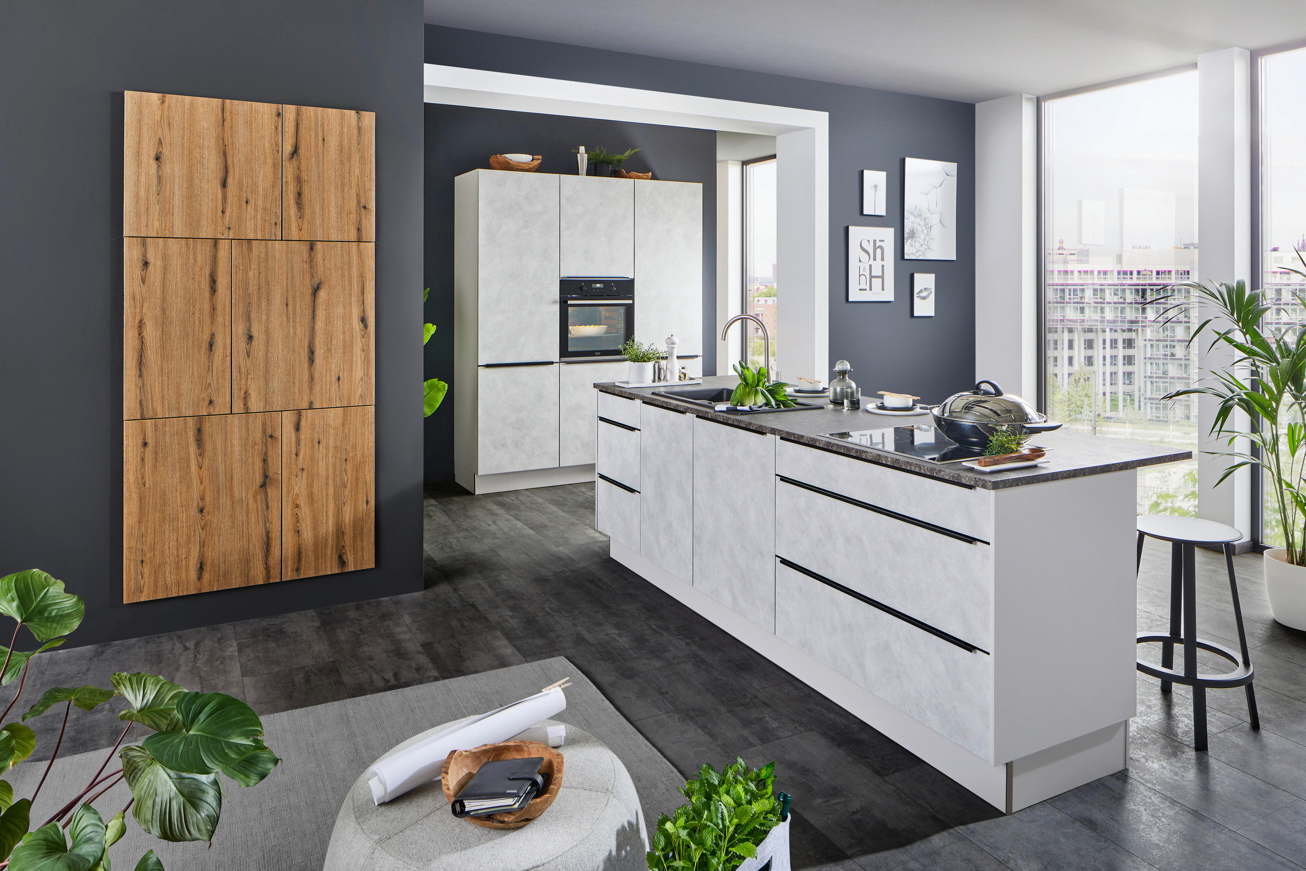 EINBAUKÜCHE   - Eichefarben/Grau, MODERN, Holzwerkstoff - Dieter Knoll