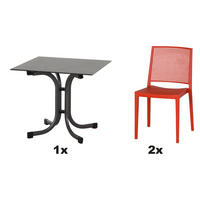 GARTENGARNITUR 3-teilig Stahl  - Anthrazit/Rot, Basics, Kunststoff/Metall (80/80/80cm) - Siena Garden