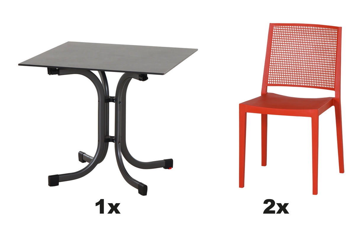GARTENGARNITUR 3-teilig Stahl  - Anthrazit/Rot, Basics, Kunststoff/Metall (80/80/80cm) - Siena Garden