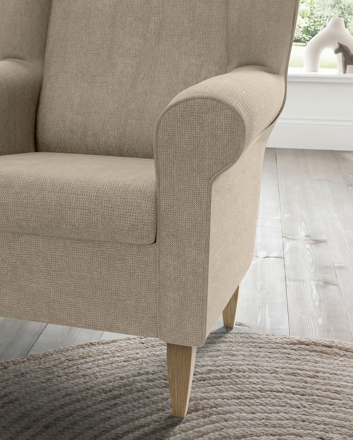 OHRENSESSEL Chenille Hellbraun  - Hellbraun/Naturfarben, Konventionell, Holz/Textil (80/102/86cm) - Livetastic