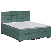 BOXSPRINGBETT 180/200 cm,  in Dunkelgrün, gepolstertes Kopfteil, Bettkasten, Topper, Matratzen, H2 + H3 = mittel + fest  - Dunkelgrün/Schwarz, KONVENTIONELL, Kunststoff/Textil (180/200cm) - home24