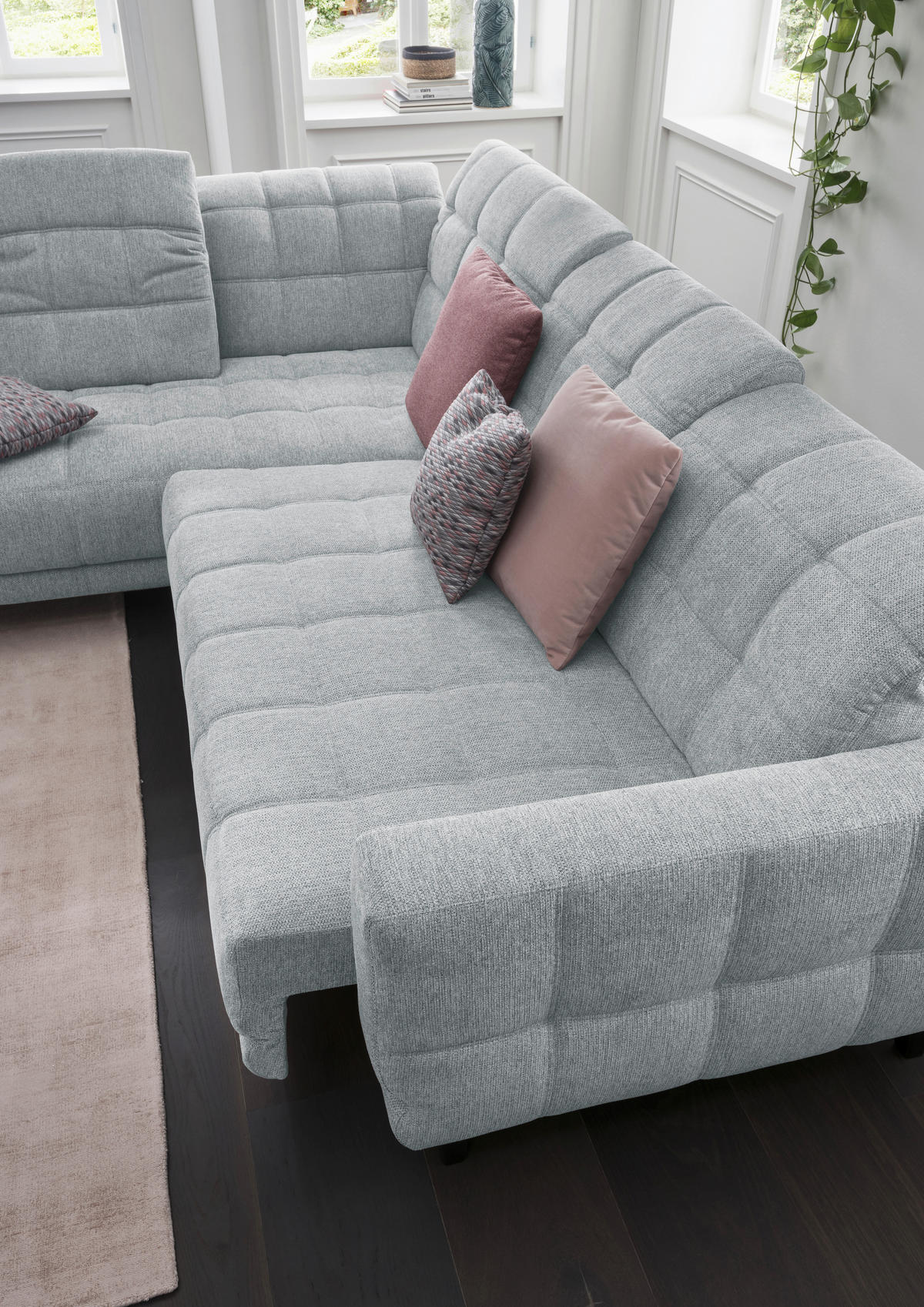 ECKSOFA in Webstoff Hellgrau  216/302 cm  - Hellgrau/Schwarz, Design, Holz/Textil (216/302cm) - Xora
