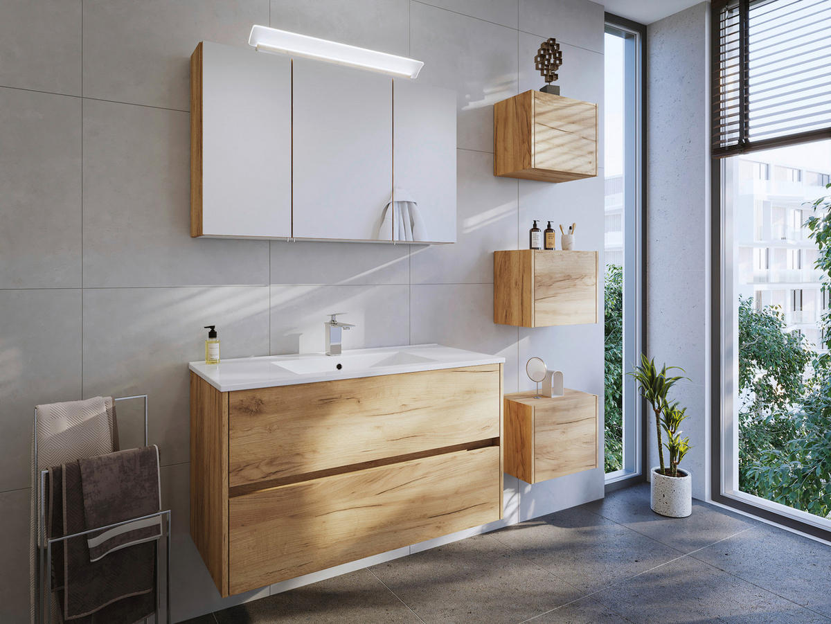 BADEZIMMER 5-teilig  in 100 cm  - Eichefarben/Weiß, Basics, Keramik/Holzwerkstoff (100cm) - MID.YOU