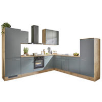 ECKKÜCHE 305/285 cm  in Grün, Eichefarben  - Edelstahlfarben/Eichefarben, Basics, Holzwerkstoff/Metall (305/285cm) - Venda