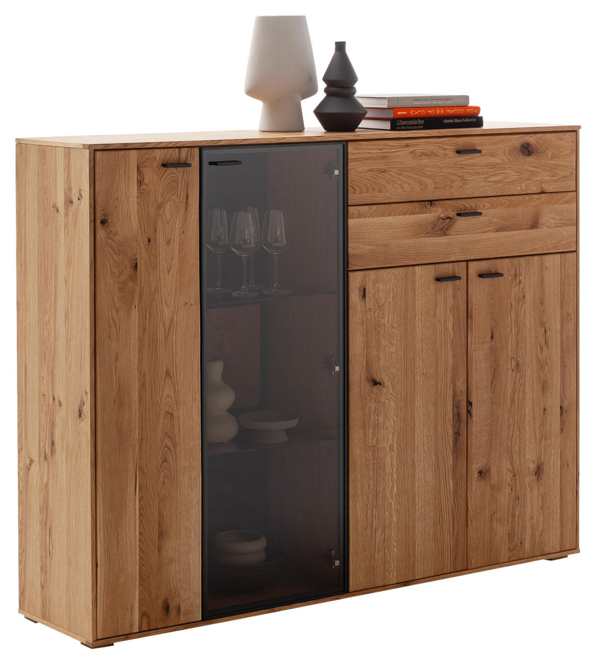 HIGHBOARD Nairobi  in 158/122/37 cm  - Wildeiche/Anthrazit, Design, Glas/Holz (158/122/37cm) - MID.YOU