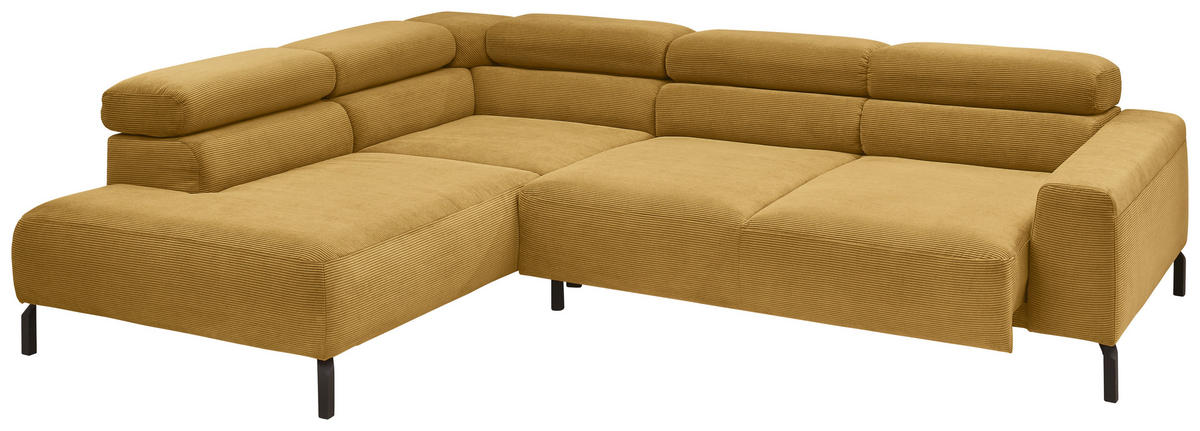 ECKSOFA Ottomane links  Gelb Feincord  - Gelb/Schwarz, Design, Textil/Metall (219/273cm) - Pure Home Lifestyle