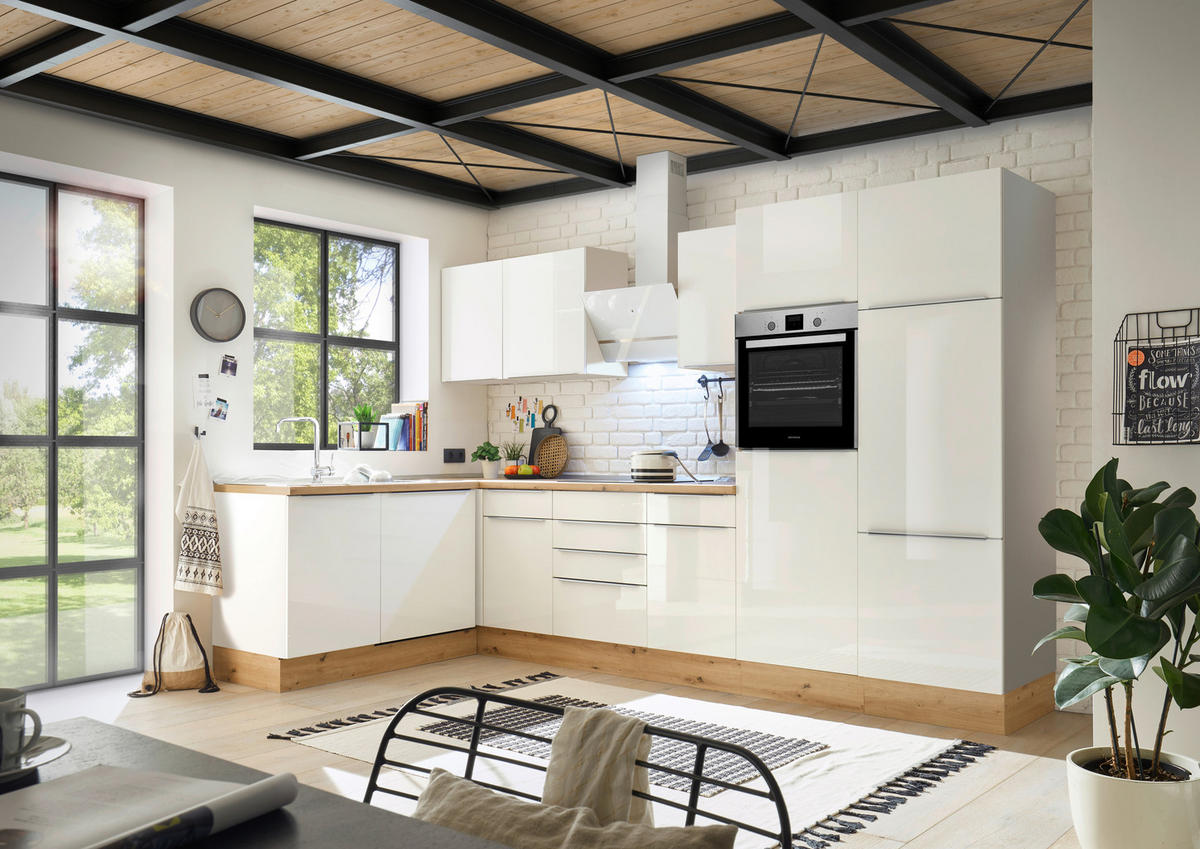 HÖRNKÖK 170/340 cm  i vit, vit högglans  - vit/aluminiumfärg, Lifestyle, trämaterial/plast (170/340cm) - Respekta