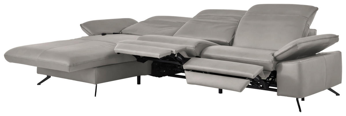 ECKSOFA  Echtleder Hellgrau  - Hellgrau/Schwarz, Design, Leder/Metall (169/307cm) - Beldomo Premium