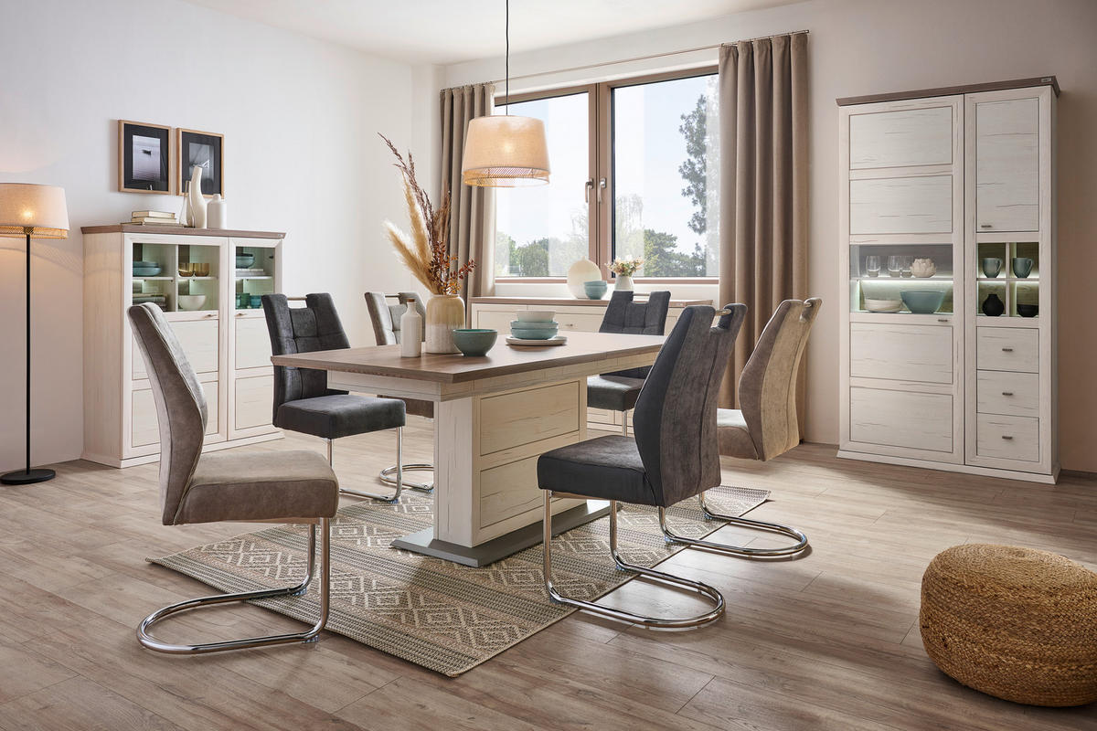 WOHNWAND  in Grau, Weiß  330/209,2/50,1 cm  - Weiß/Grau, LIFESTYLE, Glas/Holzwerkstoff (330/209,2/50,1cm) - Hom`in