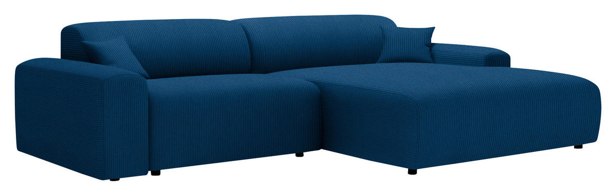 ECKSOFA in Velours, Feincord Blau  - Blau/Schwarz, Design, Kunststoff/Textil (292/178cm) - Livetastic