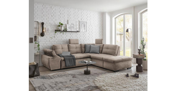 ECKSOFA  in Mikrovelours Creme  - Creme/Schwarz, KONVENTIONELL, Kunststoff/Textil (265/217cm) - Carryhome