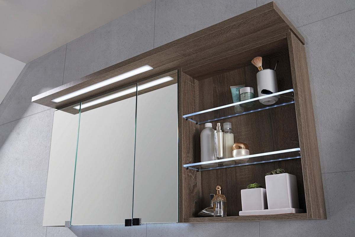 BADEZIMMER  in 140,6 cm  - Eichefarben/Weiß, Design, Glas/Holzwerkstoff (140,6cm) - Novel