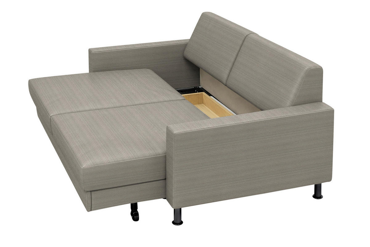 SCHLAFSOFA Feincord Schlammfarben  - Chromfarben/Schlammfarben, Design, Textil/Metall (140/90/95cm) - Bali