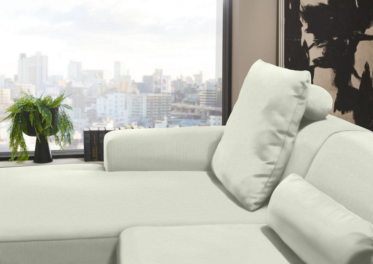 ECKSOFA Creme Feincord  - Creme/Schwarz, Design, Kunststoff/Textil (174/302cm) - Beldomo Style