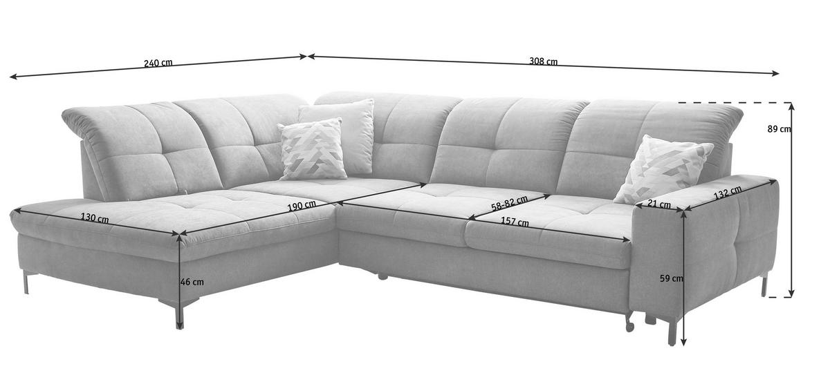 ECKSOFA in Chenille Mintgrün  - Schwarz/Mintgrün, Design, Textil/Metall (240/308cm) - Xora