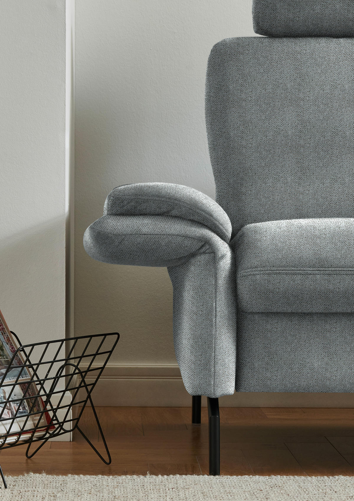 ECKSOFA in Flachgewebe Hellgrau  - Hellgrau/Schwarz, Konventionell, Textil/Metall (241/190cm) - Beldomo Comfort