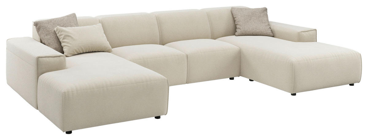 WOHNLANDSCHAFT Naturfarben Cord  - Schwarz/Naturfarben, MODERN, Kunststoff/Textil (189/340/189cm) - Pure Home Lifestyle