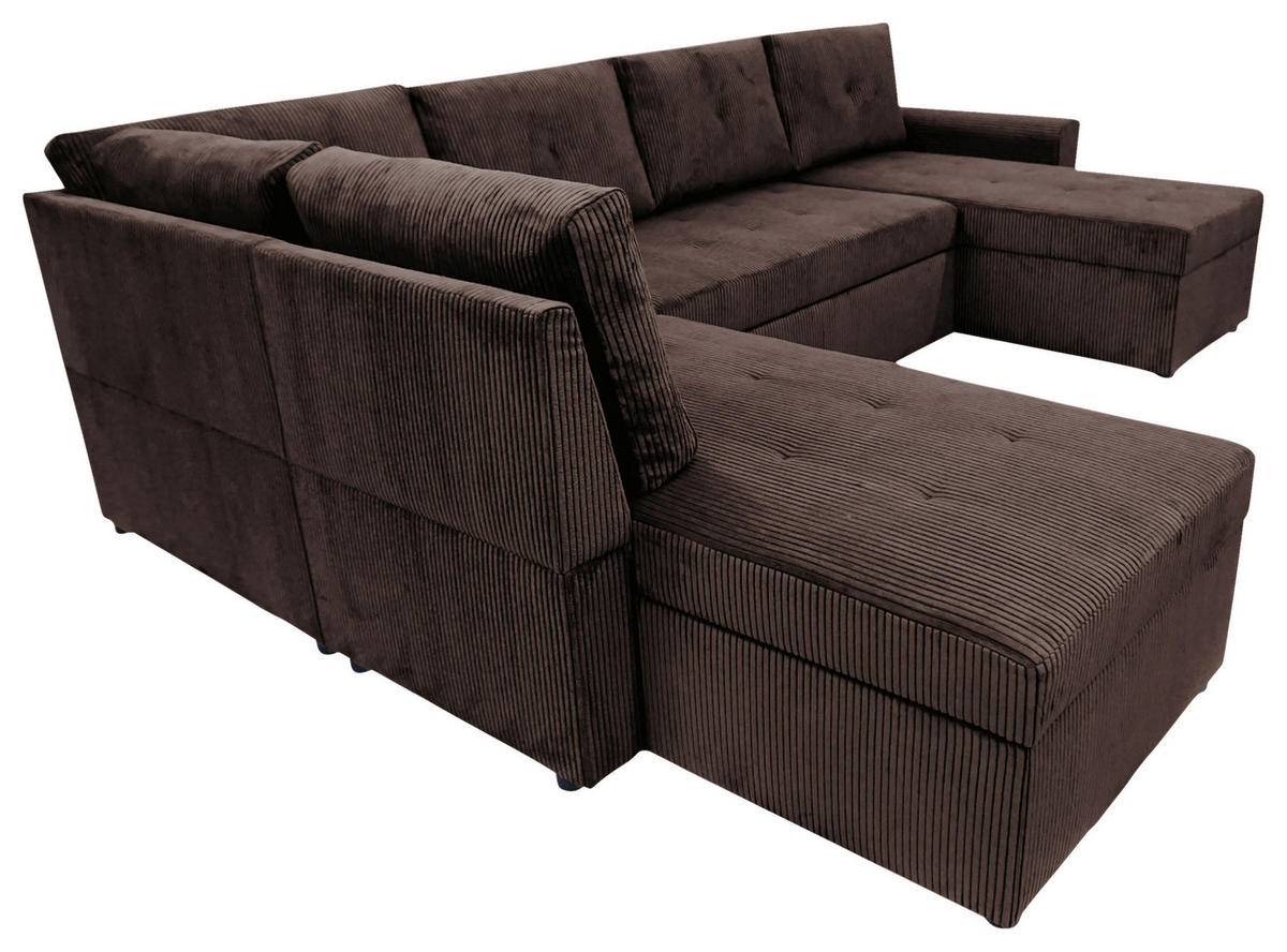 WOHNLANDSCHAFT TERMOLI Braun Cord  - Schwarz/Braun, Design, Kunststoff/Textil (155/296/155cm) - MID.YOU