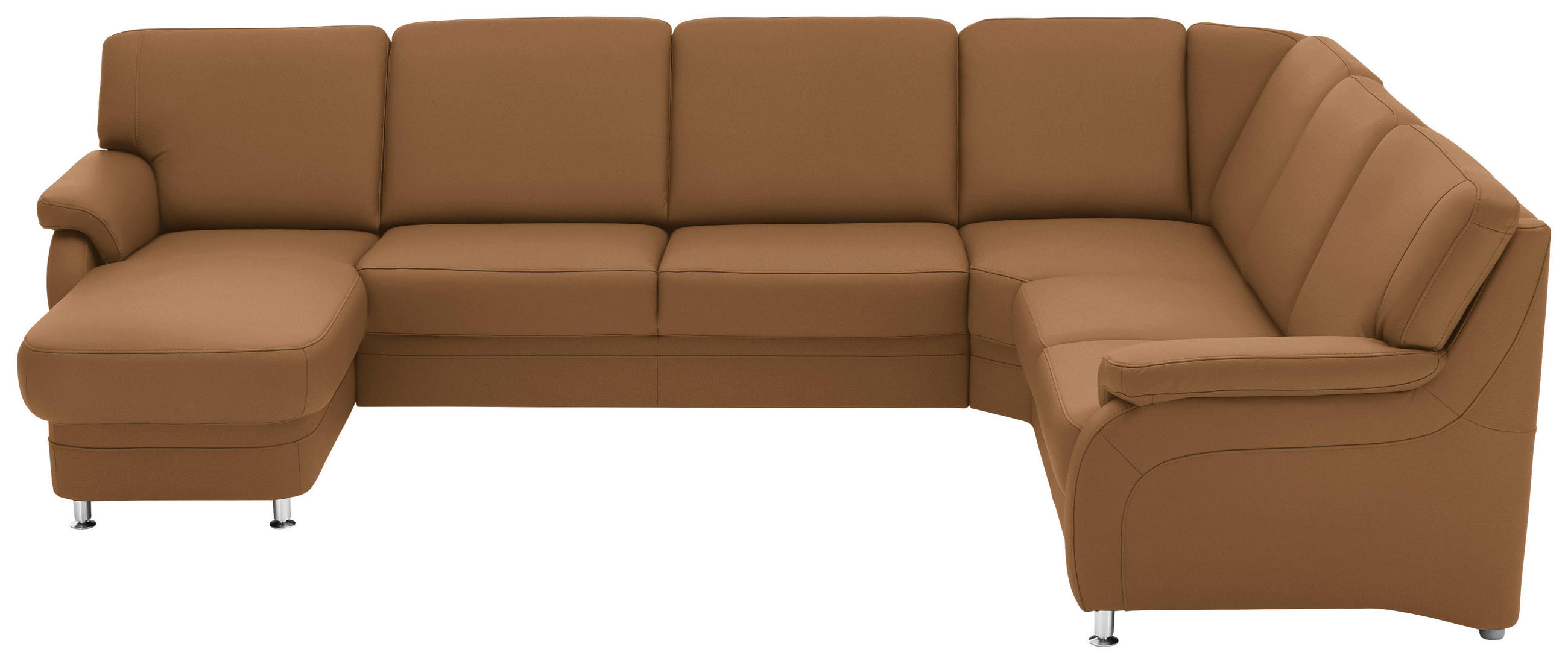 WOHNLANDSCHAFT Echtleder Hellbraun  - Hellbraun/Alufarben, Konventionell, Leder/Metall (165/329/239cm) - Beldomo Premium