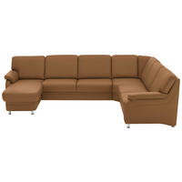 WOHNLANDSCHAFT Echtleder Hellbraun  - Hellbraun/Alufarben, Konventionell, Leder/Metall (165/329/239cm) - Beldomo Premium
